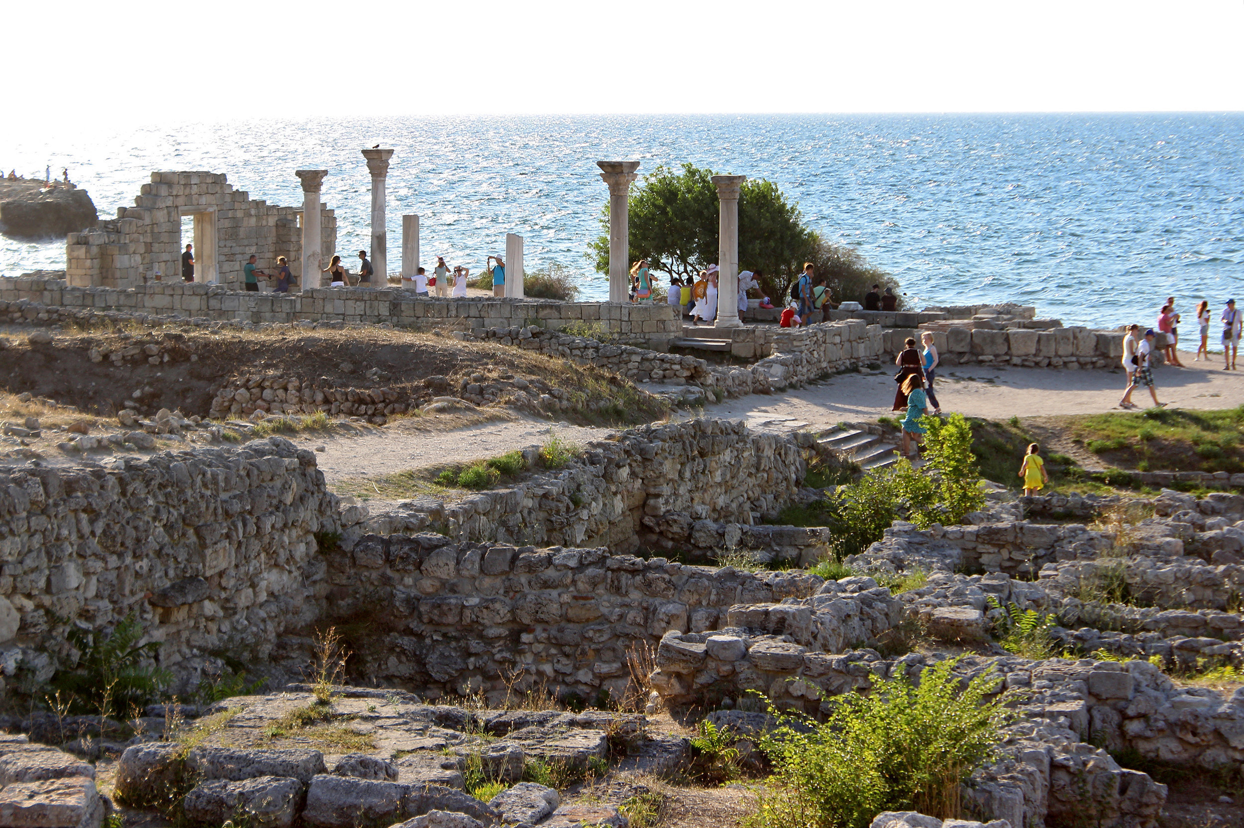 Tourists at the Chersonesus of Tavrida Museum-Reserve