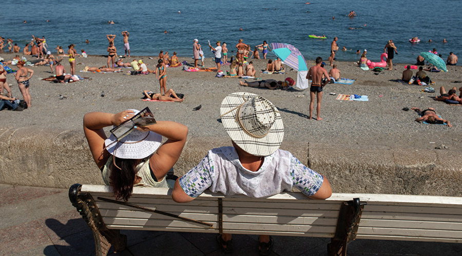Vacationers on one of the beaches of Yalta