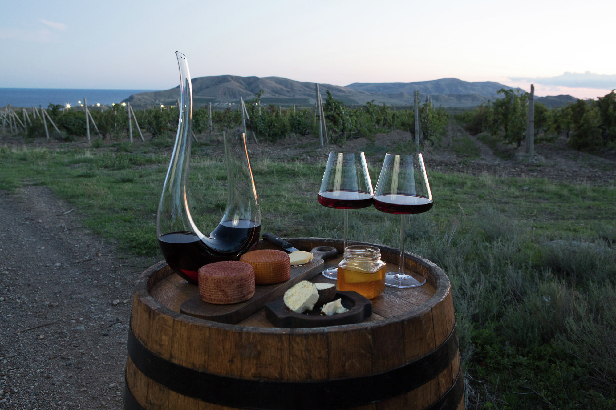 Crimean wine, cheese and honey