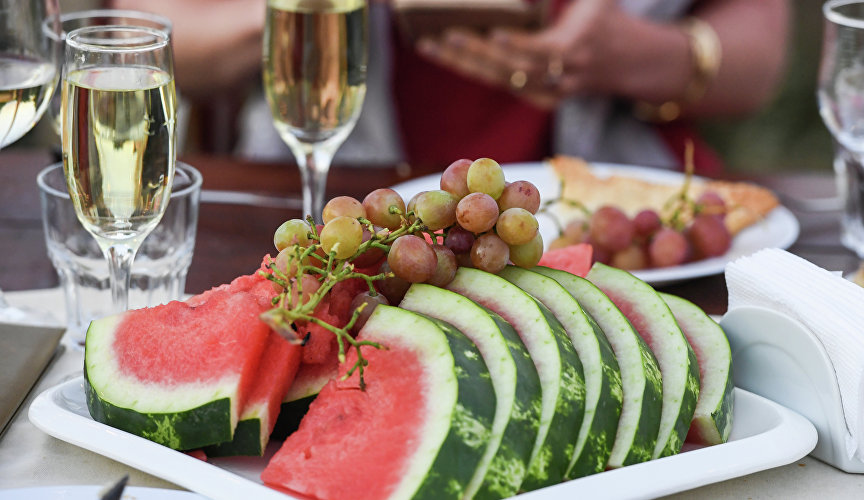 Watermelon, grapes and wine
