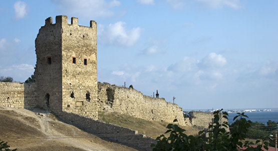 A tower of the Genoese Fortress on the shore of Feodosia Gulf