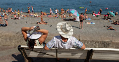 Vacationers on one of the beaches of Yalta