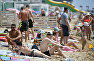 Vacationers on the beach in Evpatoria