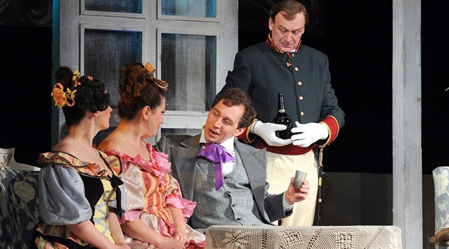 Comedy "The Inspector General" on the stage of the theater. Gorky