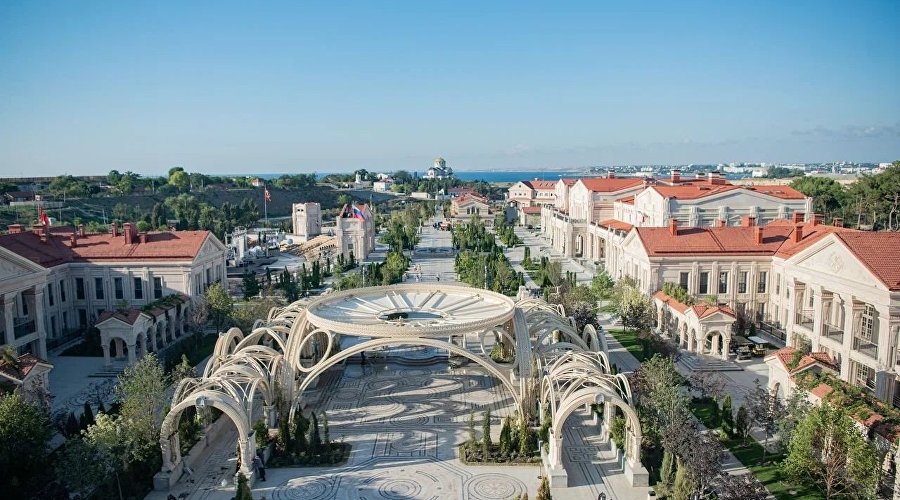 View of the temple and park