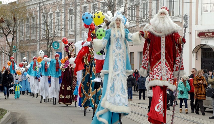 Parade of Santa Clauses in Crimea