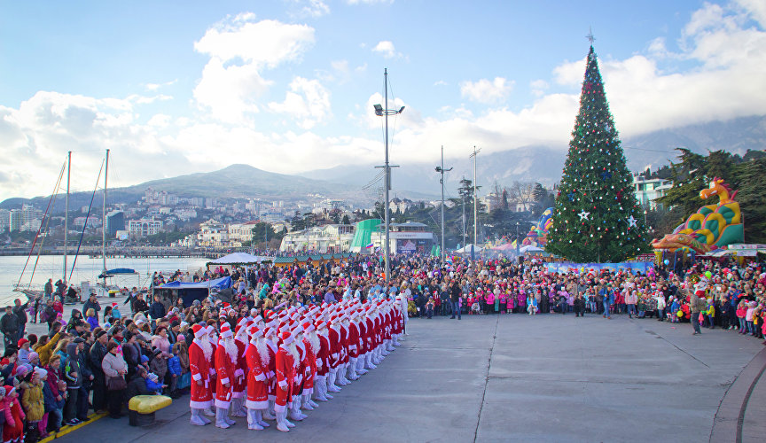 Parade of Santa Clauses in Crimea